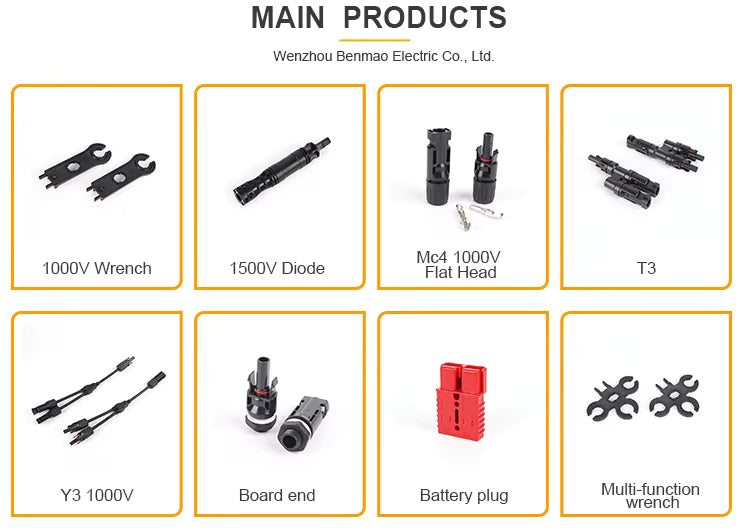 Solar PV MC4 T-type Branch Connectors Waterproof