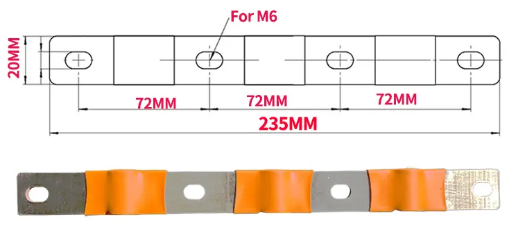 Busbar Riser Cell 2P Flexible Busbar for 280Ah Prismatic Cells, 200A - 4 holes – OGSolarStore