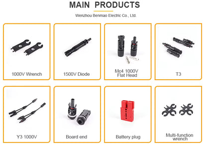 Solar PV MC4 T-type Branch Connectors Waterproof