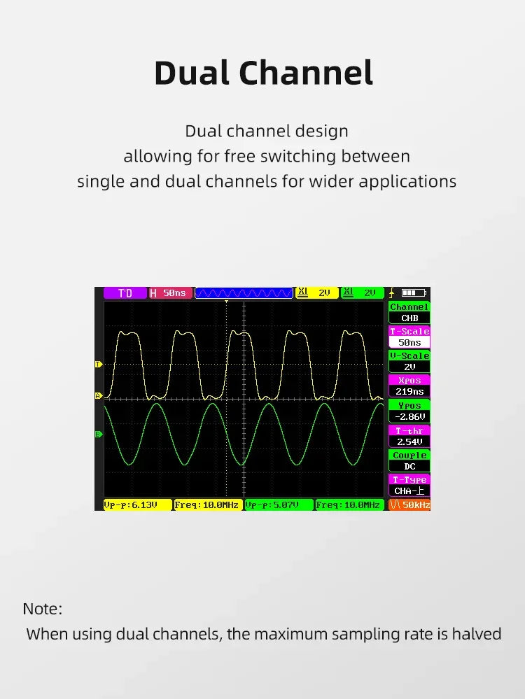 Digital Oscilloscope 50M Bandwidth Dual Channels