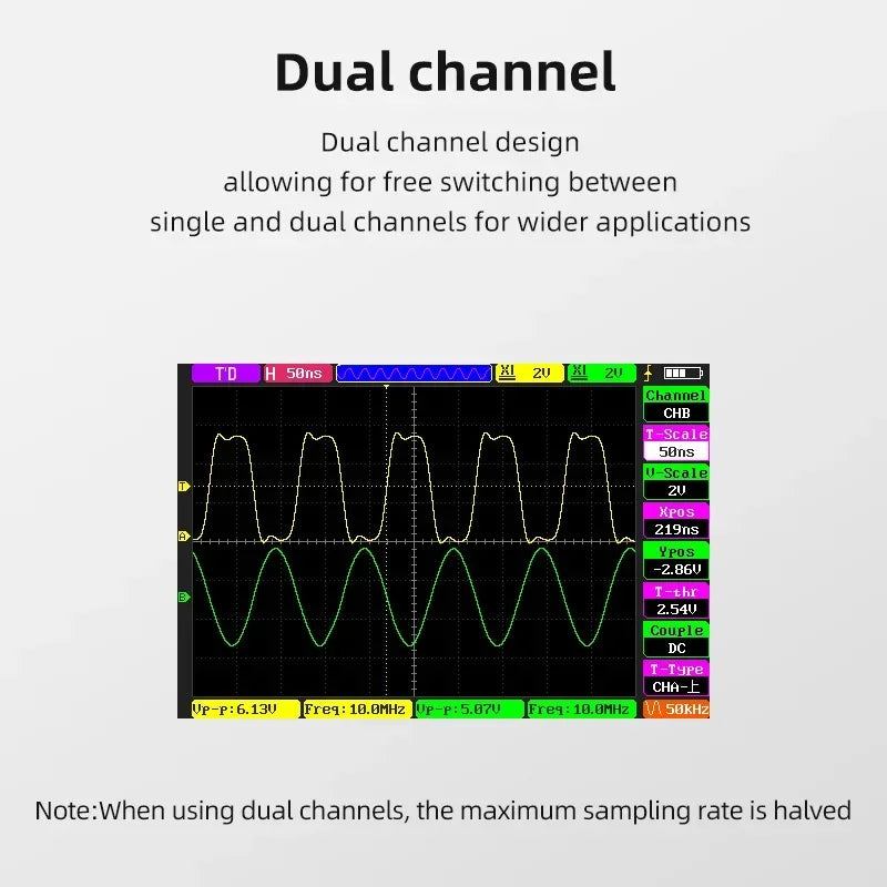 Digital Oscilloscope 50M Bandwidth Dual Channels