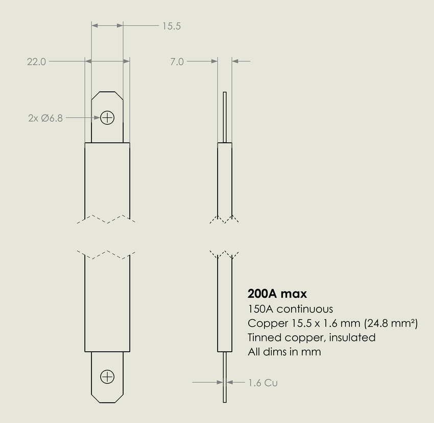 Insulated Flexible Copper Busbar for Battery Packs, 150A to 350A Continuous
